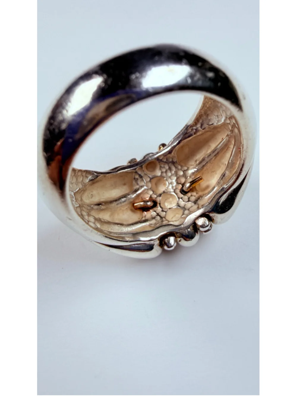 ARROWS Modernist Caviar Bead Dot Ribbed Sterling Silver Gold Vermeil Ring Italy